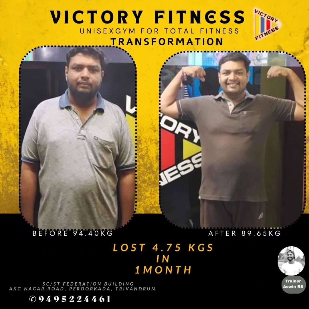 Before and after transformation of a person in the gym, showcasing muscle gain and fitness progress with stronger arms, abs, and legs