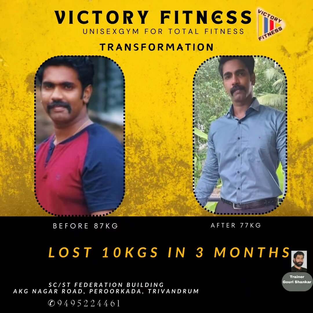 Before and after transformation of a person in the gym, showcasing muscle gain and fitness progress with stronger arms, abs, and legs