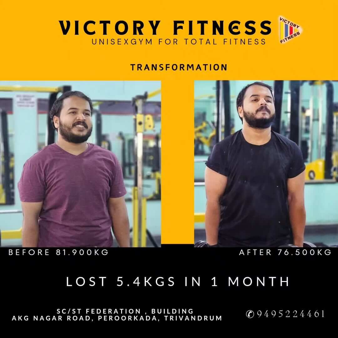 Before and after transformation of a person in the gym, showcasing muscle gain and fitness progress with stronger arms, abs, and legs